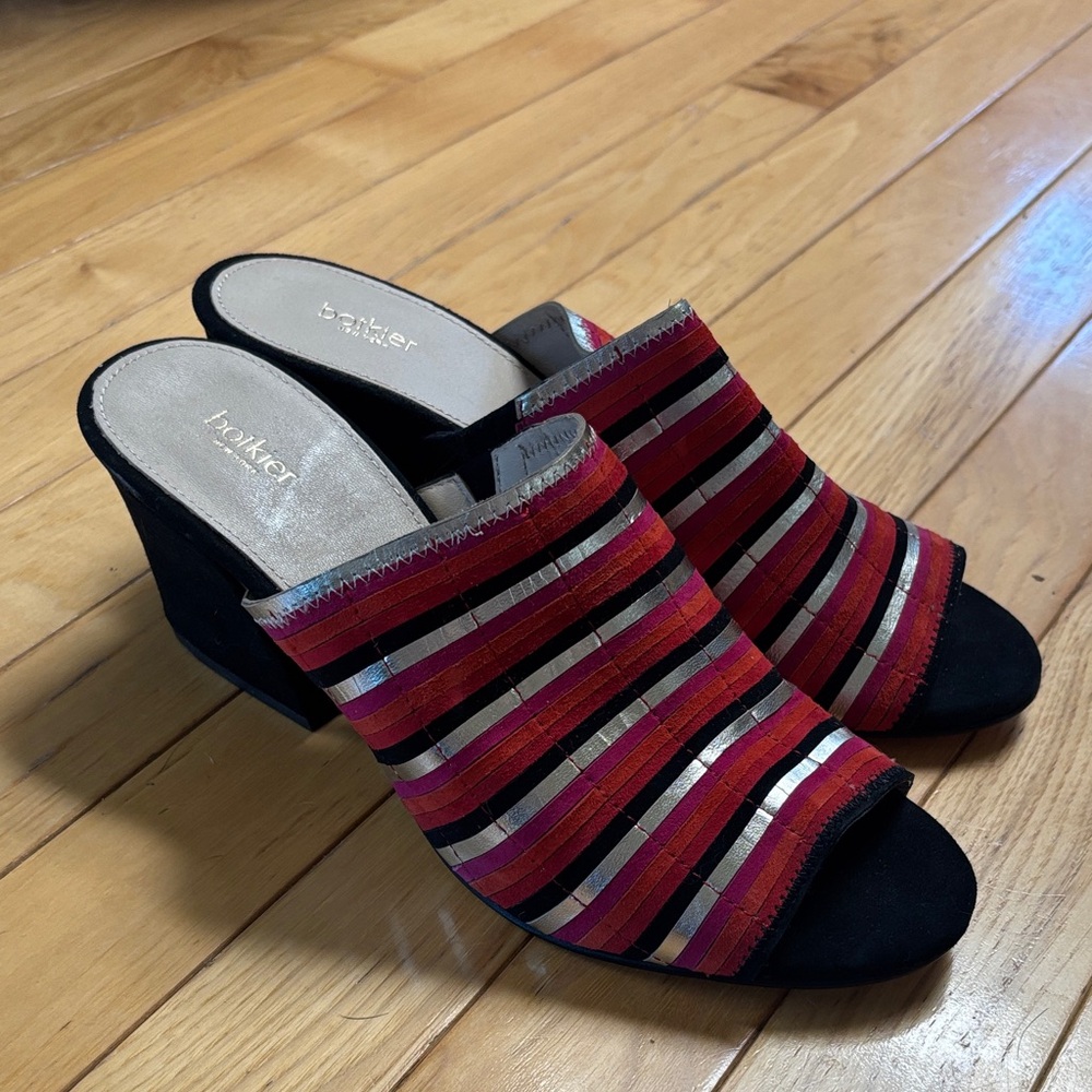 Botkier Posie Red and Black Striped Open-Toe Mule Heels size 9M